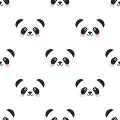 Fototapeta premium Cute panda faces on white background. Simple vector seamless pattern.