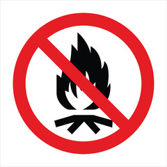 Prohibition sign preventing campfires and bonfires, ideal for indicating fire hazard areas