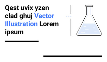 Laboratory flask filled with liquid next to placeholder text and minimal lines. Ideal for science, education, chemistry, experiments, innovation, research, laboratories, and simple landing page