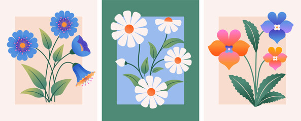 Fototapeta premium Vintage Botanical Floral Set with Soft Color Palette