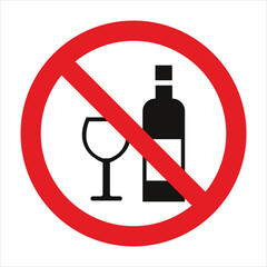 Red prohibition sign crossing out a bottle and a glass, symbolizing no alcohol allowed