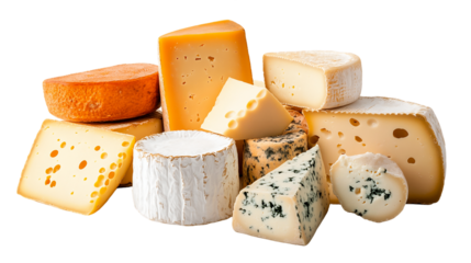 Variety of Cheeses:  A Colorful Assortment of Hard and Soft Cheeses on Transparent Background, PNG