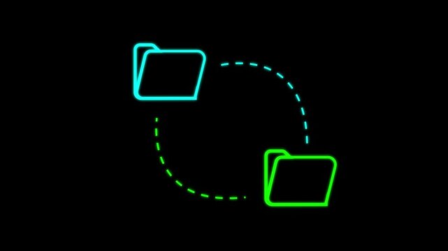 File transfer computer folder to folder animation Alpha Channel. File copying and pasting upload and download concept. Transferring Document, Video, image and PDF Files, data backup.