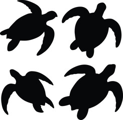 Sea Turtle silhouettes bundle design on white background