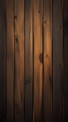Naklejka premium Close-up of dark brown wooden planks, vertical texture, rustic background