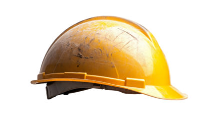 Well-worn Yellow Hard Hat on Transparent Background, PNG