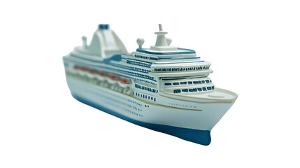 White and Blue Cruise Ship Model on Transparent Background, PNG