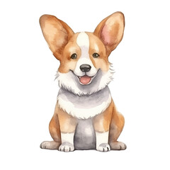 watercolors Cute corgi dog sitting illustration
