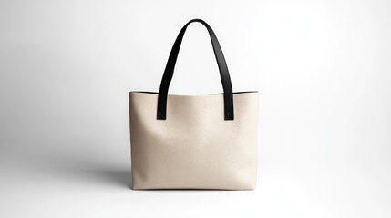 Beige tote bag, studio shot, white background, mockup