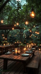 Intimate dinner gathering under fairy lights high resolution picture