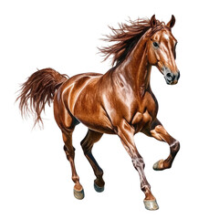 Obraz premium a dynamic depiction of a galloping horse showcasing its muscular form and flowing mane emphasizing grace and power in motion against a white background