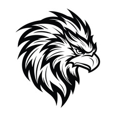 Fototapeta premium A powerful and majestic silhouette of a griffin head, featuring sharp beak, fierce eyes, and noble details. Perfect for fantasy-themed designs, gaming logos, heraldic emblems, and mythical artwork.