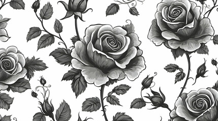 Monochrome rose pattern, floral textile design