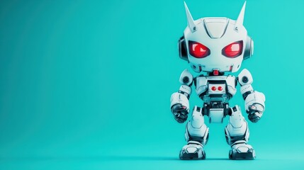 Cute robot poses, blue backdrop