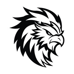 Fototapeta premium A powerful and majestic silhouette of a griffin head, featuring sharp beak, fierce eyes, and noble details. Perfect for fantasy-themed designs, gaming logos, heraldic emblems, and mythical artwork.