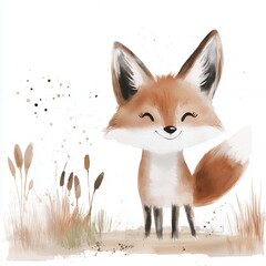 Obraz premium Adorable Cartoon Fox in Watercolor Style Illustration
