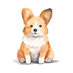 watercolors Cute corgi dog sitting illustration