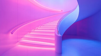 Pink Neon Spiral Staircase Interior Modern Building