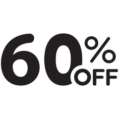 Single black 60% off price banner icon, simple ecommence shopping sale label flat design vector pictogram, infographic vector for app logo web button ui interface elements isolated on white background