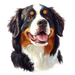 Fototapeta premium a cheerful illustration of a bernese mountain dog with a friendly expression showcasing its distinct coat colors and fluffy fur the artwork captures the dog's playful and loving nature