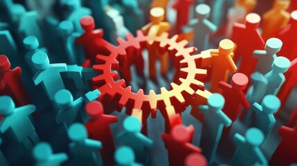 Teamwork, gears, crowd, collaboration, 3D,  business, concept, strategy,  illustration, success