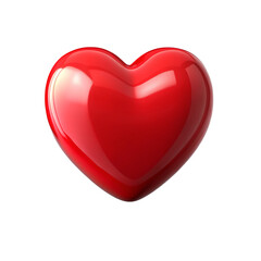 3D Red Heart Icon with Smooth Glossy Finish on Pure Transparent Background
