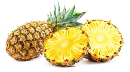 Ripe pineapple slices, studio shot, white