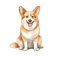 watercolors Cute corgi dog sitting illustration