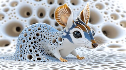 Obraz premium Whimsical 3D Render of a Mouse Like Creature on a Pocketed Surface