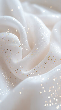 Fototapeta A white fabric with gold glitter on it. The fabric is folded and has a shiny, sparkly appearance
