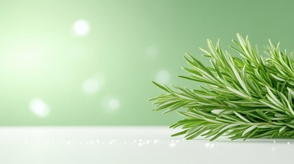 Fototapeta premium Fresh Rosemary Sprigs on a Light Green Background