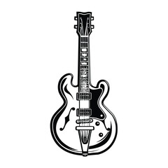 Fototapeta premium A clean and minimalistic silhouette of a guitar, showcasing its iconic shape and curves. Perfect for music-themed designs, band logos, concert posters, and artistic illustrations.
