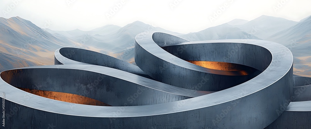 Poster abstract architectural structure in mountainous landscape