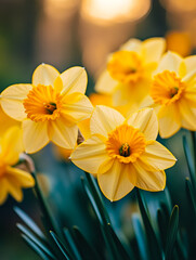Fototapeta premium Vibrant daffodils bloom elegantly in the garden, showcasing their delicate beauty under soft sunlight