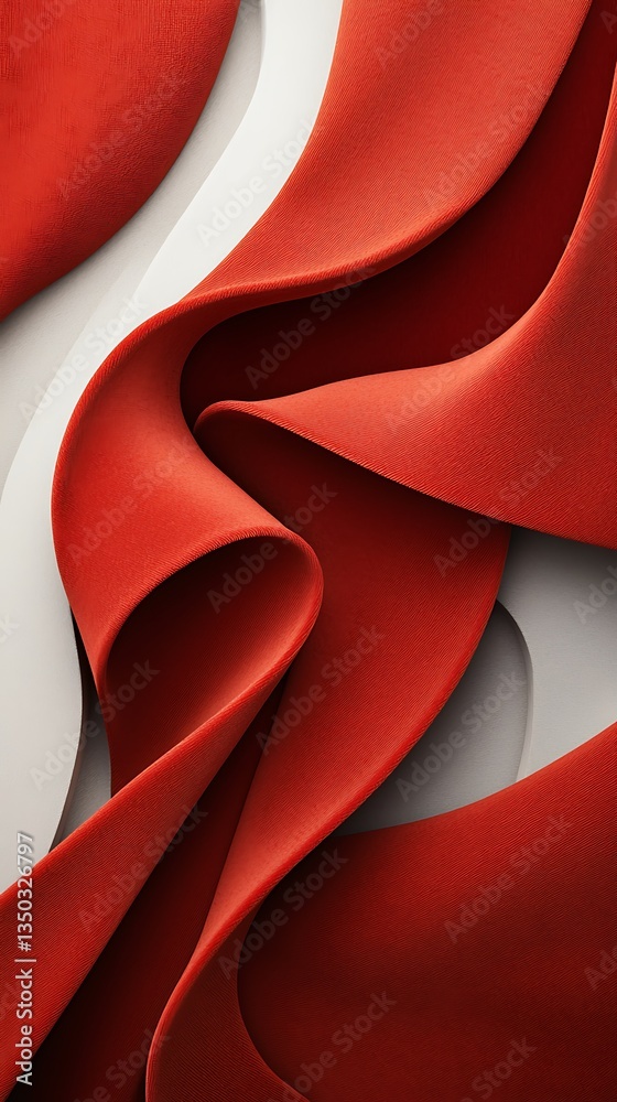Poster abstract red and white flowing fabric design