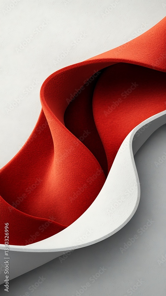 Poster abstract red and white wavy forms