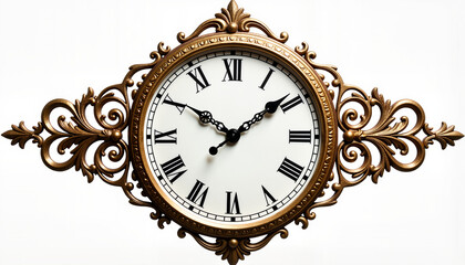Decorative vintage wall clock with ornate design on white background  
