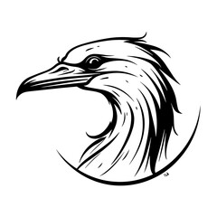 A sleek and minimalistic silhouette of a gull head, highlighting its distinctive beak and streamlined shape. Ideal for coastal designs, wildlife illustrations, nautical themes