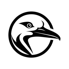 A sleek and minimalistic silhouette of a gull head, highlighting its distinctive beak and streamlined shape. Ideal for coastal designs, wildlife illustrations, nautical themes