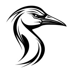 A sleek and minimalistic silhouette of a gull head, highlighting its distinctive beak and streamlined shape. Ideal for coastal designs, wildlife illustrations, nautical themes