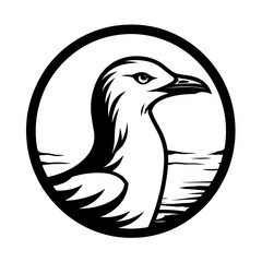 A sleek and minimalistic silhouette of a gull head, highlighting its distinctive beak and streamlined shape. Ideal for coastal designs, wildlife illustrations, nautical themes