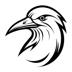 A sleek and minimalistic silhouette of a gull head, highlighting its distinctive beak and streamlined shape. Ideal for coastal designs, wildlife illustrations, nautical themes