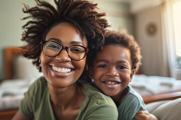 Mother and son at home