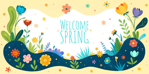 Spring season lettering illustration with leaves and flowers for poster, banner, greeting, card, post, promotion.