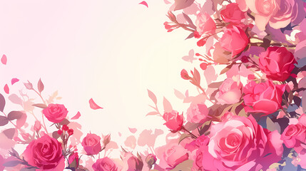 Fototapeta premium A vibrant arrangement of pink roses with soft petals and butterflies against a light background