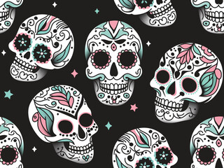 skull seamless pattern for decorating all fashion designs, fabrics, wallpapers and prints. on a dark background