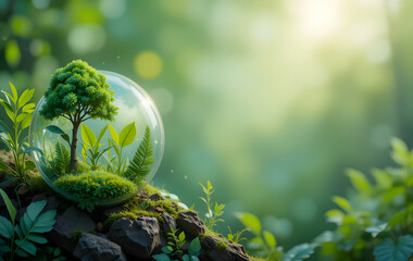 Banner con concepto de ecolog&iacute;a y medio ambiente con espacio para texto. Generado por IA.