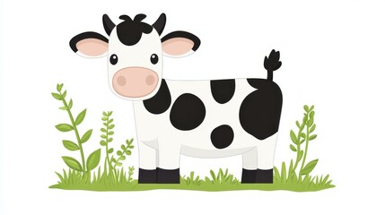 Fun D vector cow cartoon with a modern flat design, featuring playful textures and a unique, colorful style.