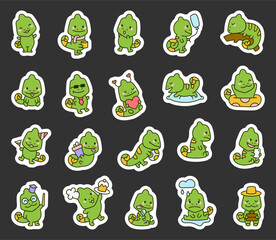 Chameleon character set featuring adorable cartoon animals expressing emotions, wearing accessories, and enjoying everyday moments for yours illustration and creative designs projects © palau83