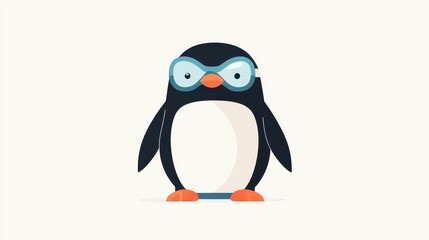 Fototapeta premium A charming cartoon penguin with a snorkel, ready for an underwater adventure, brings a playful vibe to this modern illustration.